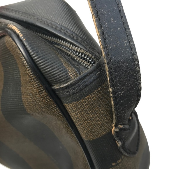 Vintage FENDI striped leather shoulder bag authentic 80s Zucca - Picture 10 of 13